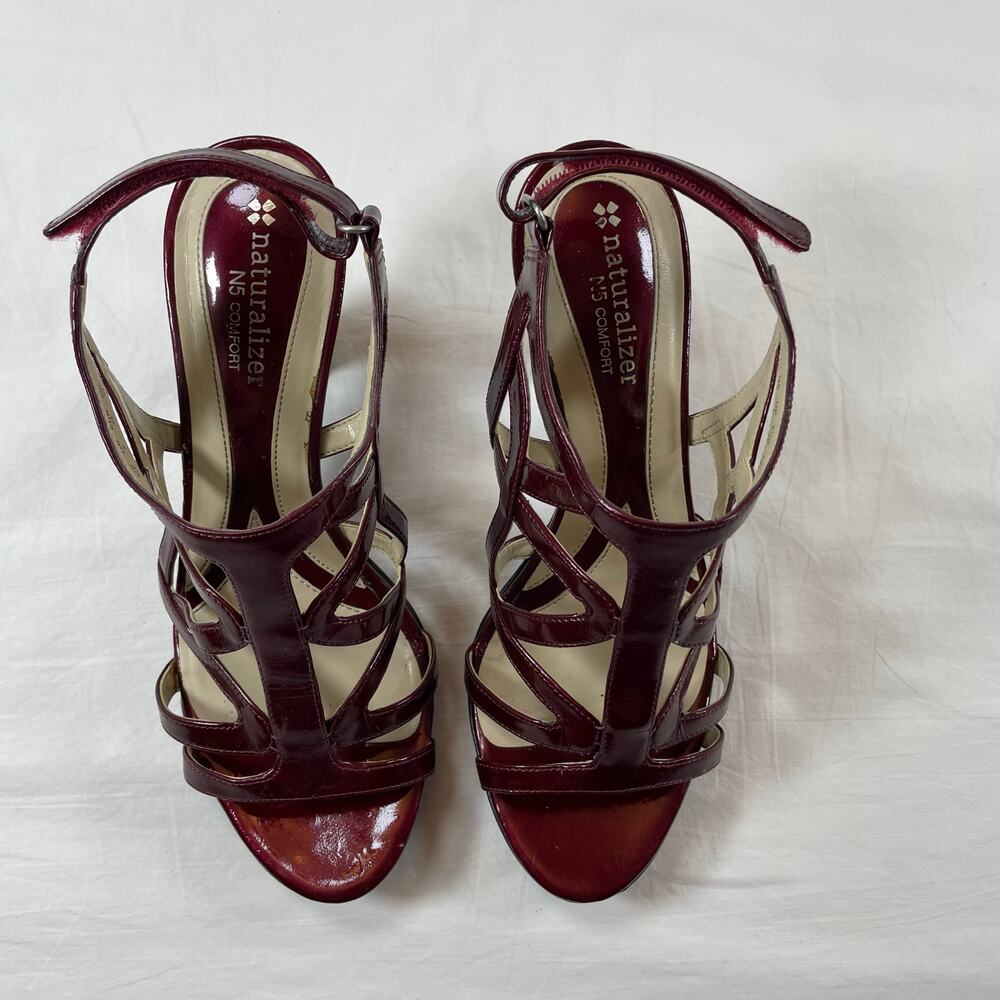 Naturalizer Danya Wine Patent Strappy Platform Sandals Heels Women's Size 7W - Picture 3 of 8